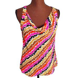 Trina Turk Top Size S Multicolor Cowl‎ Neckline 100% Silk Sleeveless